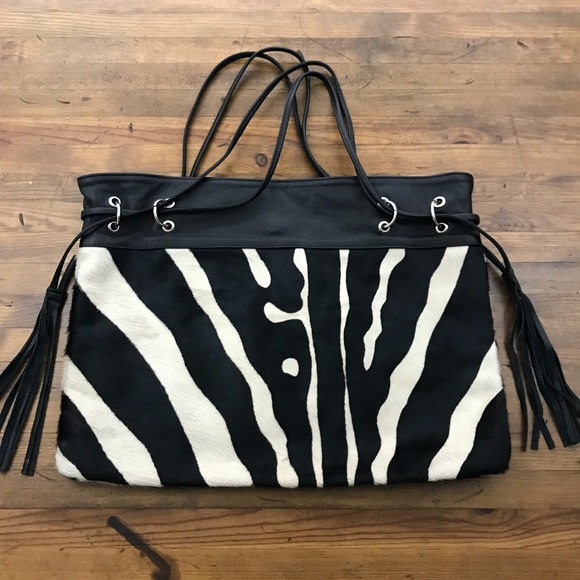 Giannotti Leather & Pony Hair Tote Bag Purse Zebra - Picture 2 of 8